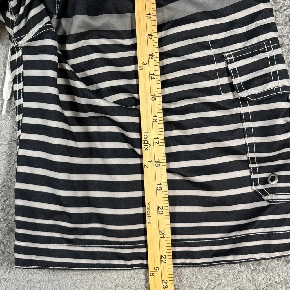 Merona Mens Striped Board Shorts Size L Black Grey White Cargo Swim Trunks